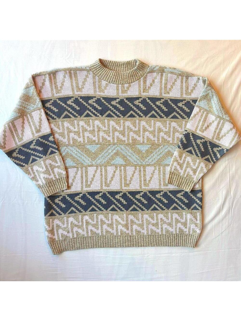 Vintage 80s Parkelle International Abstract Geometric Knit Sweater Womens 1X